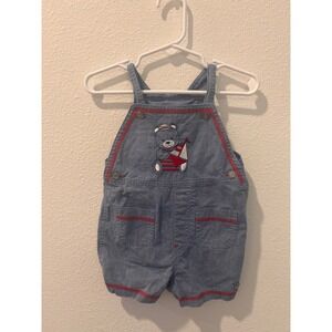 Parisian Bebe Baby Boys Blue Chambray Teddy Bear Sailor Shortalls 6-9M